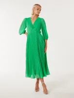 Viviana Twist-Front Pleated Midi Dress