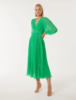Viviana Twist-Front Pleated Midi Dress Green - 0 to 12 Women's Dresses