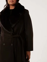 Nicole Curve Faux Fur Collar Coat