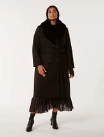 Nicole Curve Faux Fur Collar Coat