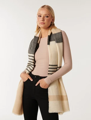 Dylan Large Stripe Scarf in Camel Stripe Print - Women's Scarves