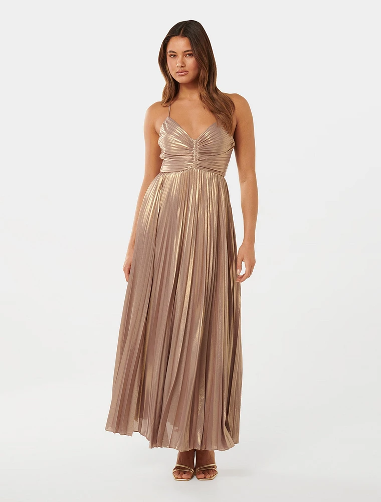 Gabriella Metallic Pleated Maxi