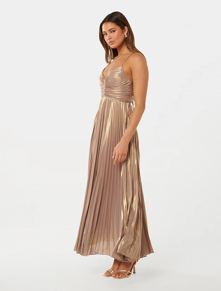 Gabriella Metallic Pleated Maxi