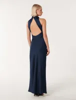 Michelle Open-Back Satin Maxi Dress Navy - 0 to 12 Women's Event Dresses