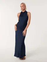 Michelle Open-Back Satin Maxi Dress