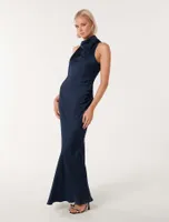 Michelle Open-Back Satin Maxi Dress Navy - 0 to 12 Women's Event Dresses