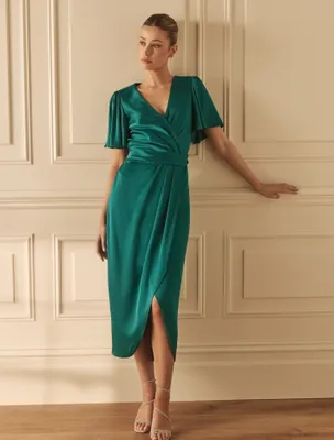 Estelle Flutter-Sleeve Midi Dress