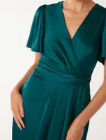 Estelle Flutter-Sleeve Midi Dress