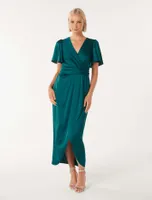 Estelle Flutter-Sleeve Midi Dress