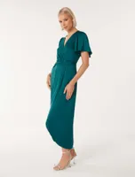 Estelle Flutter-Sleeve Midi Dress