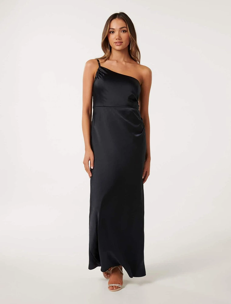 Kelly Petite One-Shoulder Maxi Dress Navy - 0 to 12 Women's Event Dresses