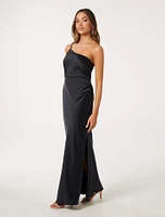 Kelly Petite One-Shoulder Maxi Dress Navy - 0 to 12 Women's Event Dresses