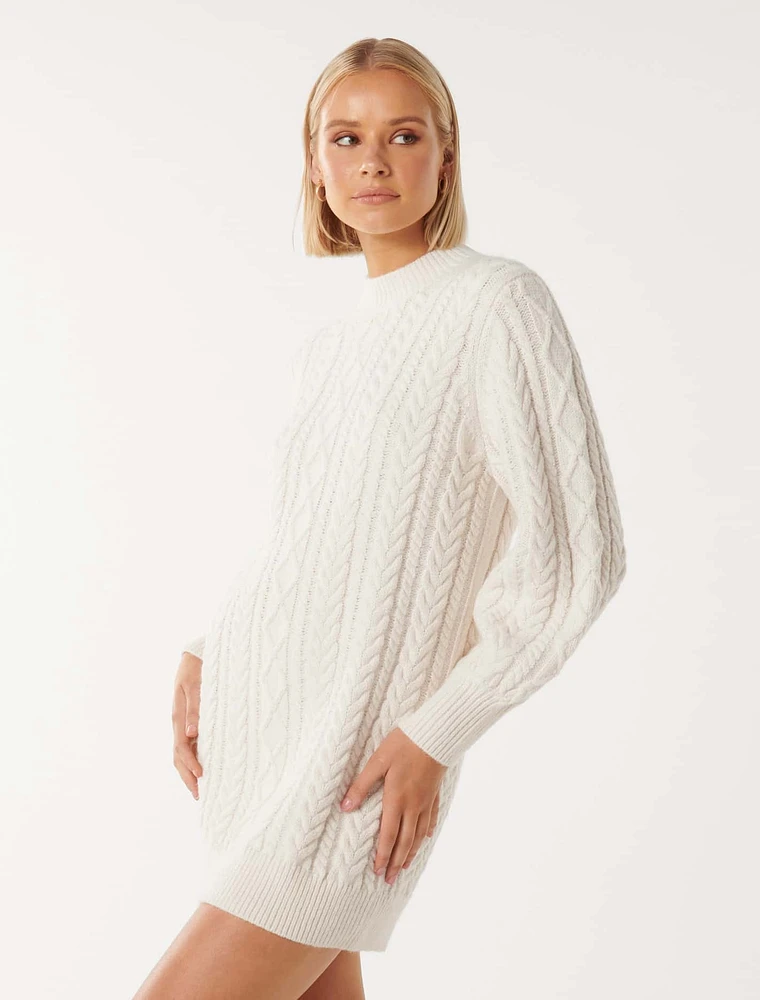 Harper Cable Knit Sweater Dress White - 0 to 12 Women's Dresses