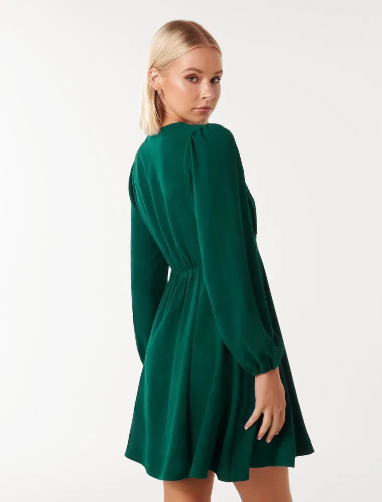 Melody Button-Down Mini Dress in Green - Size 0 to 12 - Women's Day Dresses