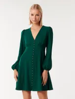 Melody Button-Down Mini Dress in Green - Size 0 to 12 - Women's Day Dresses