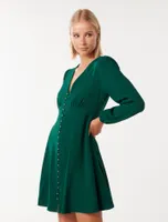 Melody Button-Down Mini Dress in Green - Size 0 to 12 - Women's Day Dresses