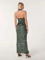 Brooke Sequin Halter Neck Gown Dark Green - 0 to 12 Women's Occasion Dresses