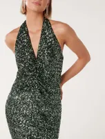 Brooke Sequin Halter Neck Gown Dark Green - 0 to 12 Women's Occasion Dresses
