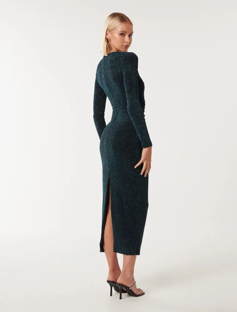 Monica Ruched Glitter Bodycon Dress