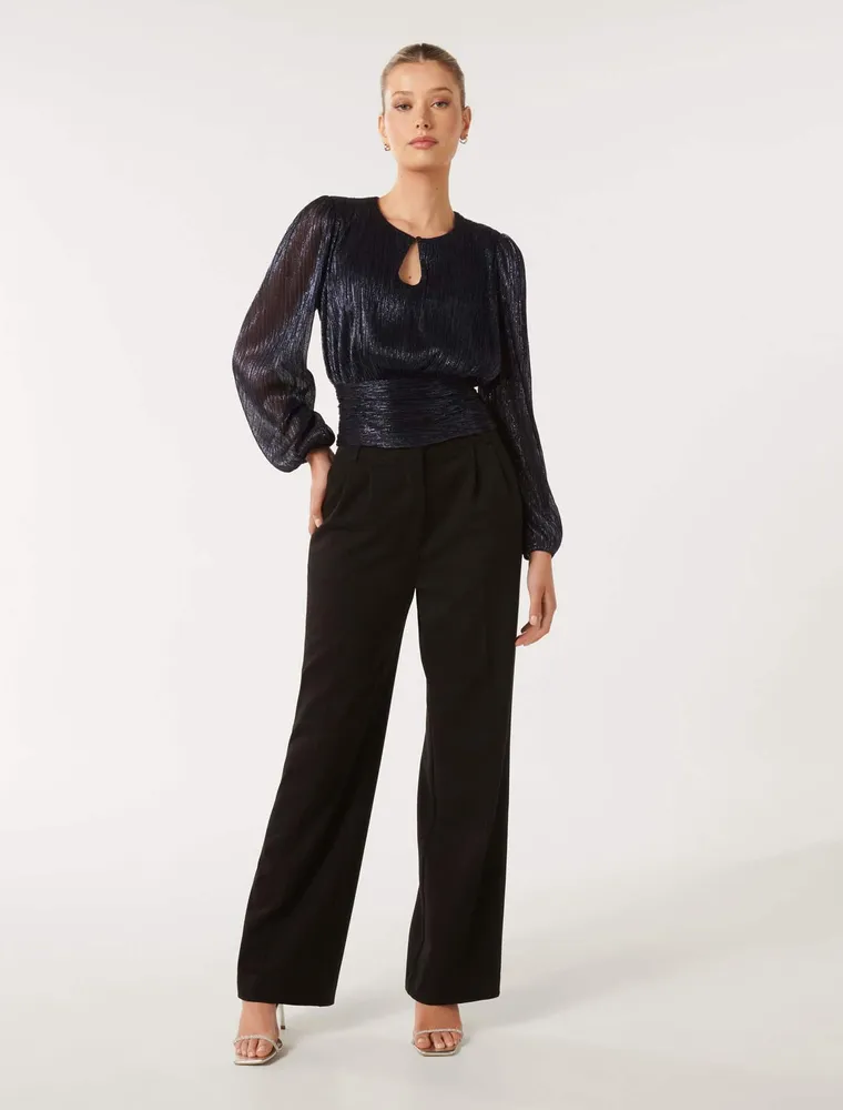 Buy Paige Plisse Blouson Sleeve Top - Forever New