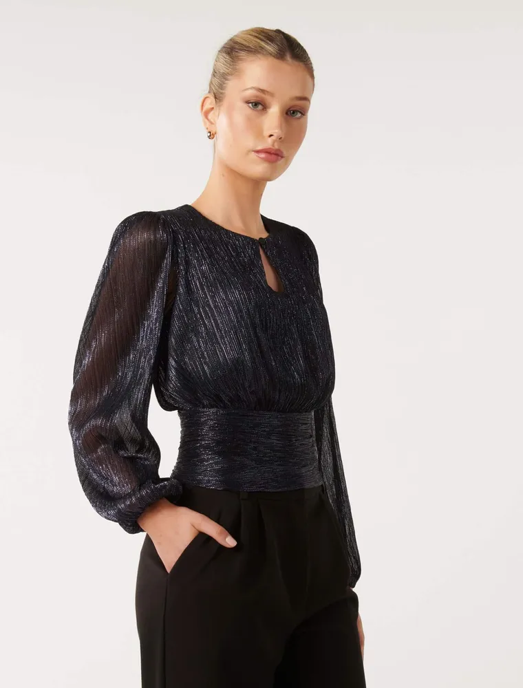 Buy Paige Plisse Blouson Sleeve Top - Forever New