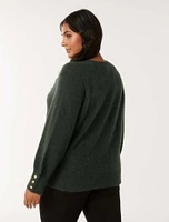 Emani Curve V-Neck Knit Sweater