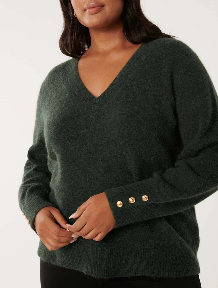 Emani Curve V-Neck Knit Sweater