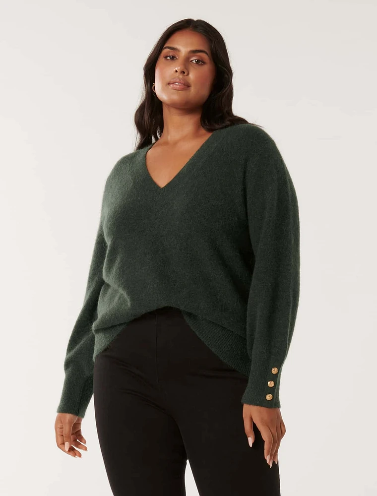 Emani Curve V-Neck Knit Sweater