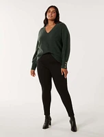 Emani Curve V-Neck Knit Sweater