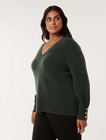 Emani Curve V-Neck Knit Sweater