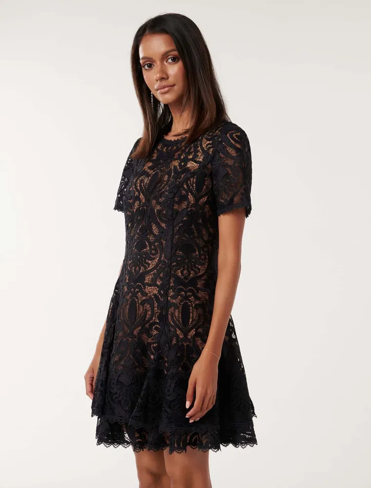 Cornelia Petite Lace Mini Dress Navy - 0 to 12 Women's Dresses