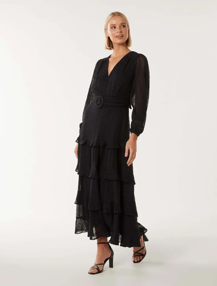 Hudson Embroidered Ruffle Midi Dress