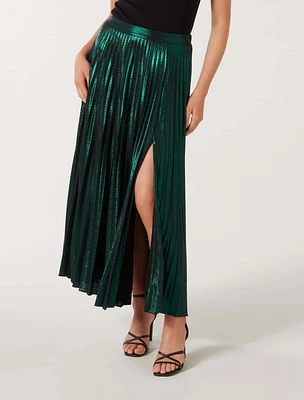 Rylee Metallic Pleated Skirt Green - 0 to 12 Women's Evening Skirts