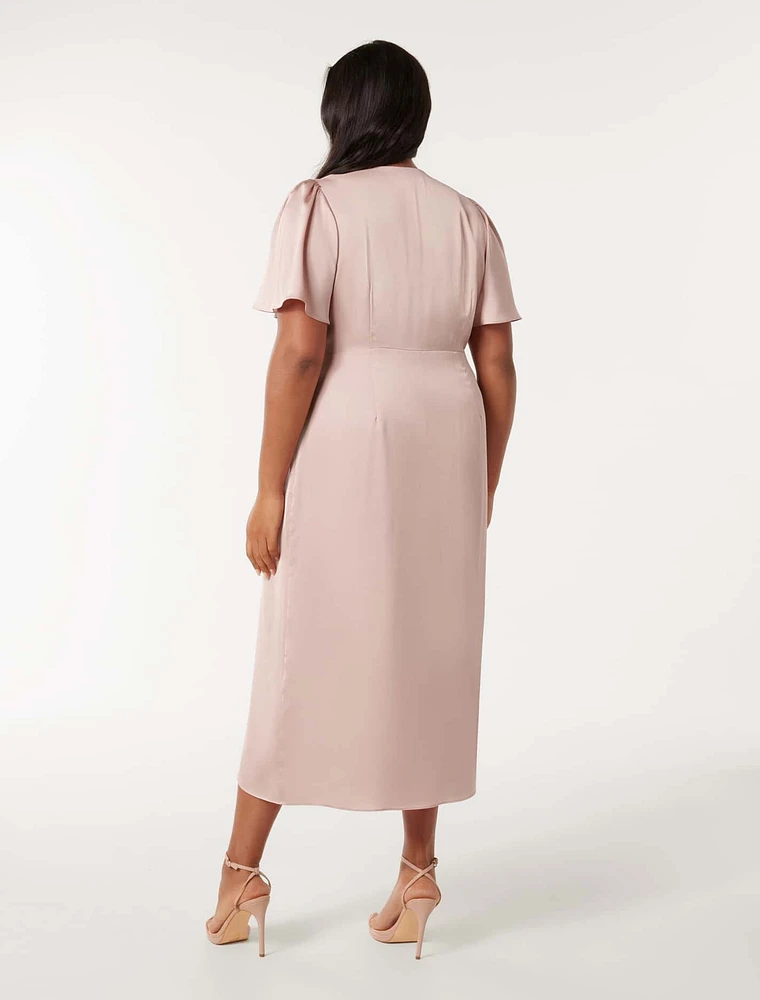 Estelle Curve Flutter-Sleeve Midi Dress Blush Pink - 12 to 20 Women's Plus Event Dresses