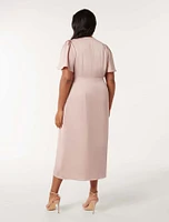 Estelle Curve Flutter-Sleeve Midi Dress Blush Pink - 12 to 20 Women's Plus Event Dresses