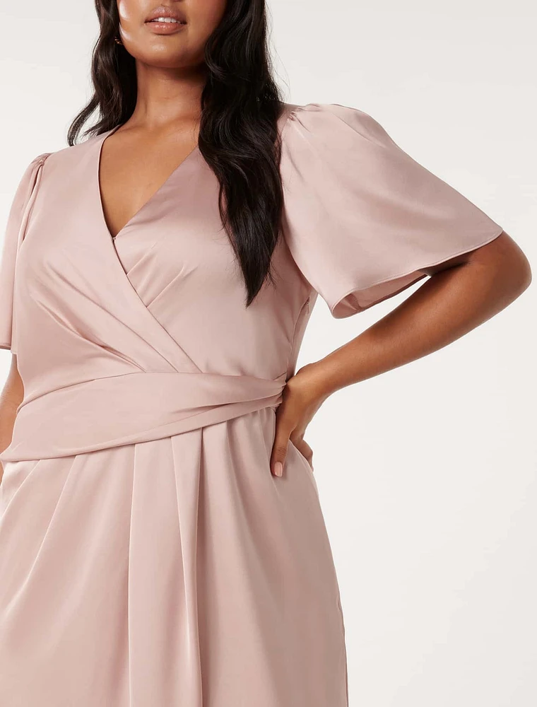 Estelle Curve Flutter-Sleeve Midi Dress Blush Pink - 12 to 20 Women's Plus Event Dresses
