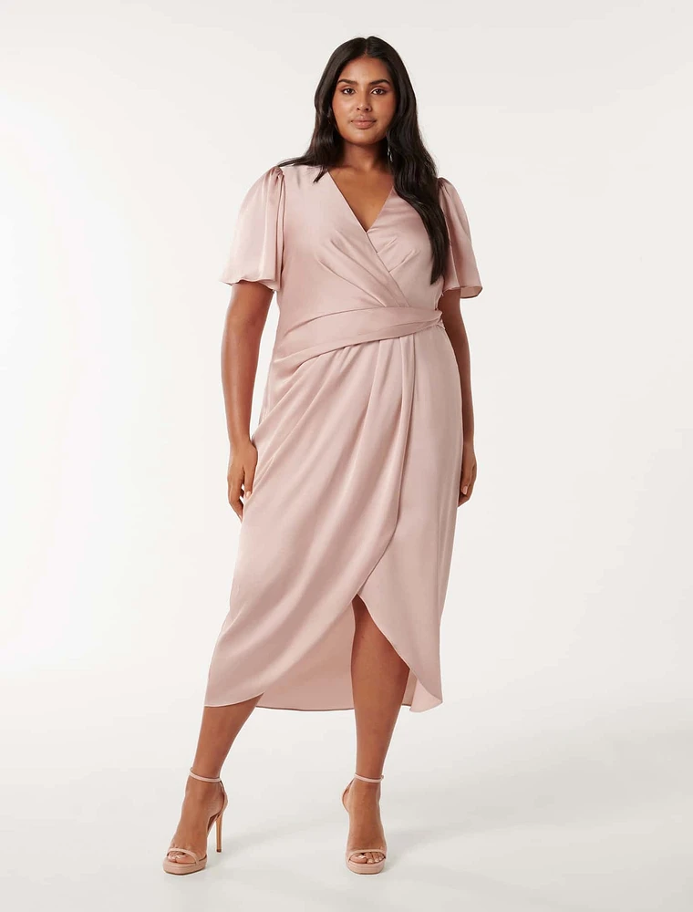 Estelle Curve Flutter-Sleeve Midi Dress Blush Pink - 12 to 20 Women's Plus Event Dresses