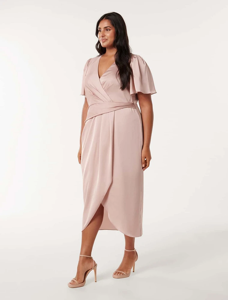 Estelle Curve Flutter-Sleeve Midi Dress Blush Pink - 12 to 20 Women's Plus Event Dresses