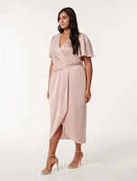 Estelle Curve Flutter-Sleeve Midi Dress Blush Pink - 12 to 20 Women's Plus Event Dresses