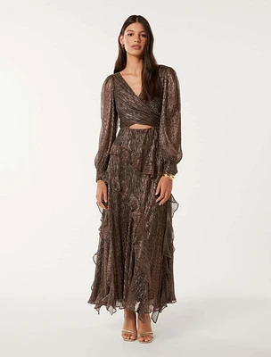 Spencer Plissé Ruffle Midi Dress