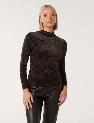 Marina Velvet High-Neck Top Black Metallic - 0 to 12 Women's Tops