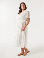 Zadie Curve Paisley Flutter-Sleeve Midi Dress White - 12 to 20 Women's Plus Dresses