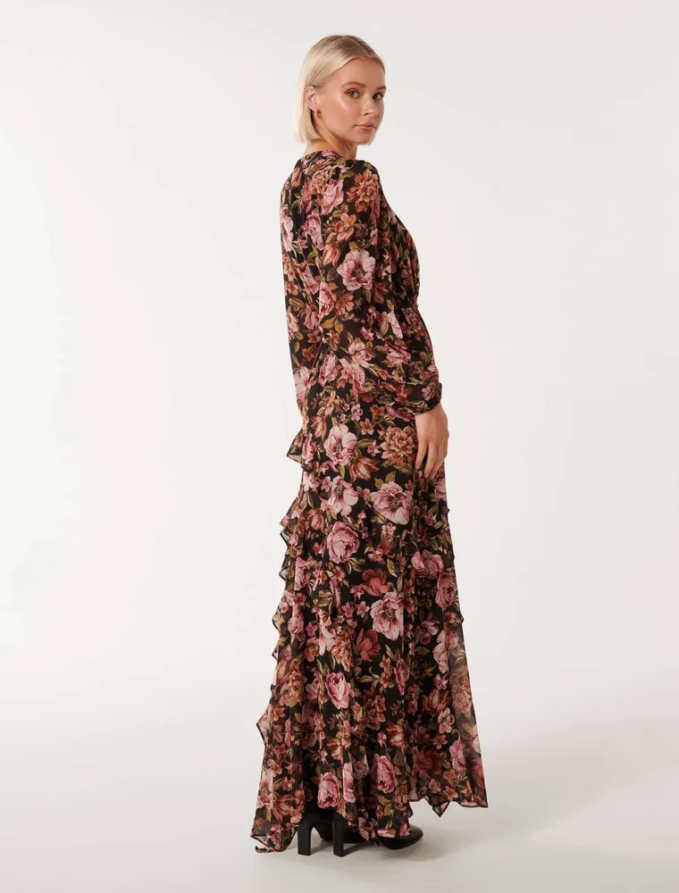 Buy Printed Selena Ruffle Shoulder Maxi Dress