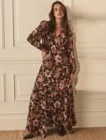 Maria Ruffle Maxi Dress Dark Floral Print - 0 to 12 Women's Day Dresses