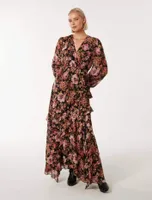 Maria Ruffle Maxi Dress Dark Floral Print - 0 to 12 Women's Day Dresses