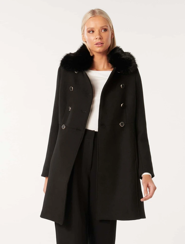 Susie Faux Fur Collar Dolly Coat