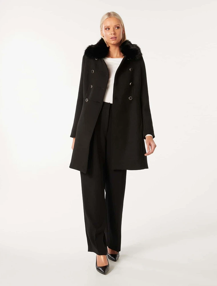 Susie Faux Fur Collar Dolly Coat