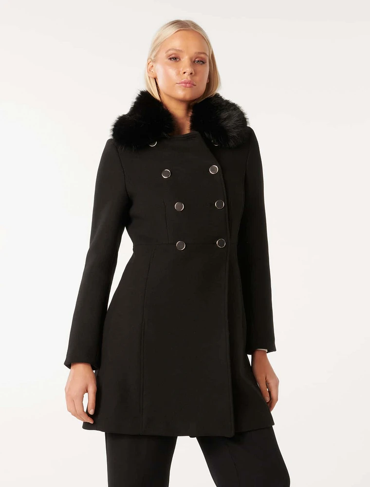 Susie Faux Fur Collar Dolly Coat