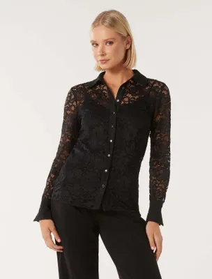 Ita Lace Button-Down Shirt Black - 0 to 12 Women's Shirts