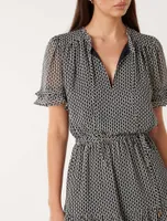Elouise Ruffle-Sleeve Mini Dress Black and White Geo Print - 0 to 12 Women's Dresses